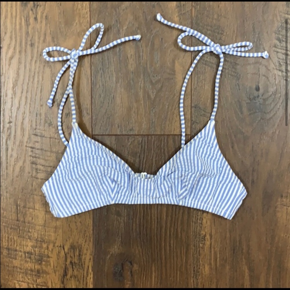J Crew seersucker striped bikini top